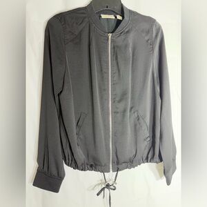 Chico’s Bomber Jacket Womens Black Silky Zip Cinch Waist Pockets,Sz 0/US Sz 4 sm